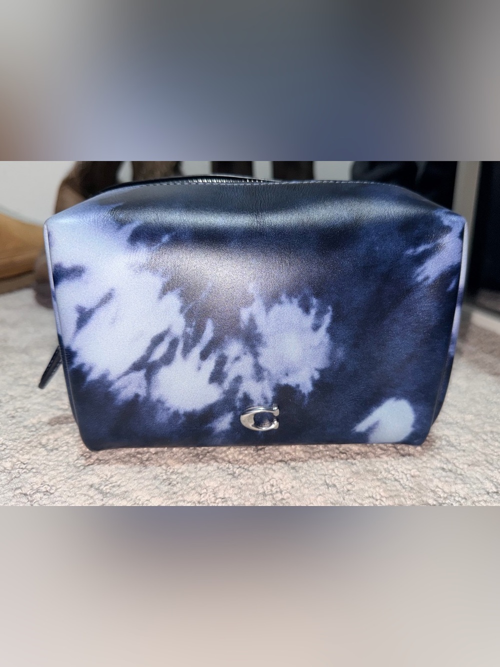 Coach Navy and White Tie-Dye Cosmetic Pouch